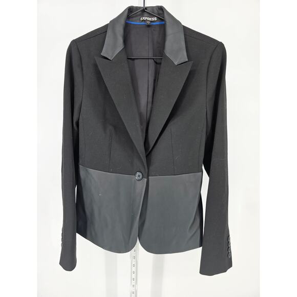 Exprss Womens Sz 6 Single Button Suit Jacket Blazer Black Faux Leather Trim - Picture 1 of 4